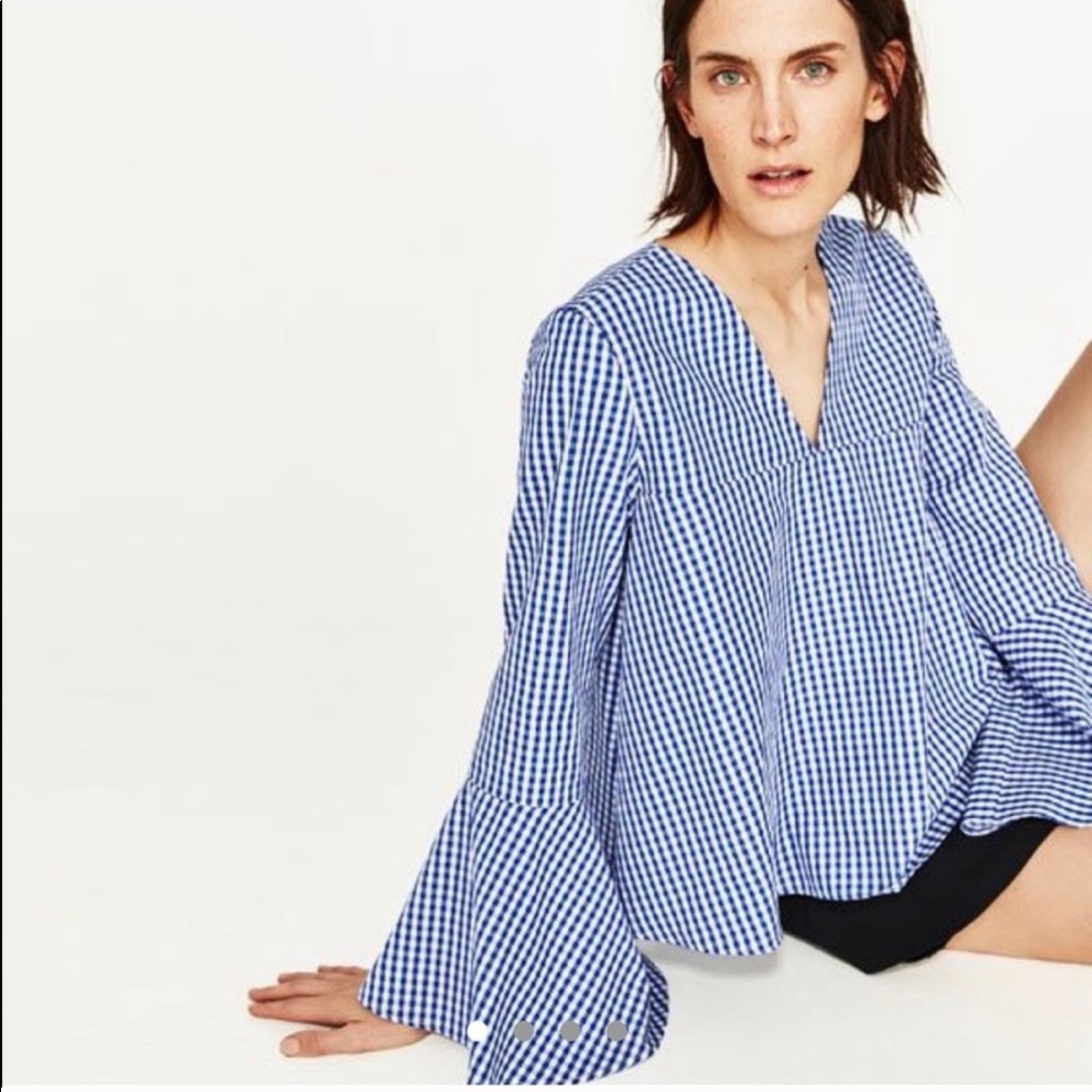 Zara blue white gingham blouse medium
